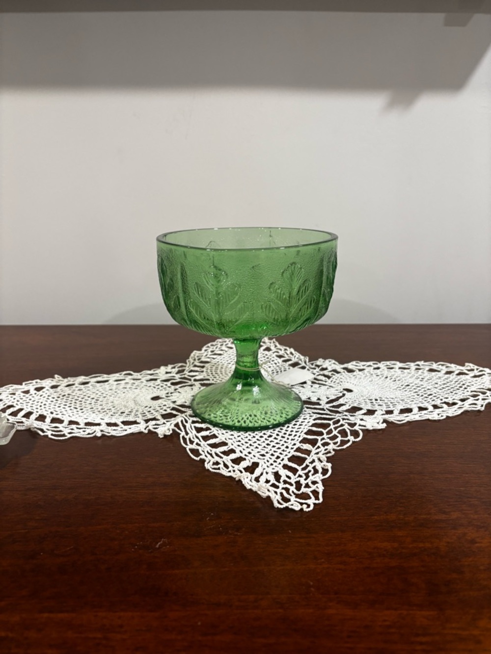 Green Pressed Glass Compote Pedestal Bowl/Candy Dish- Decorative Home Accent